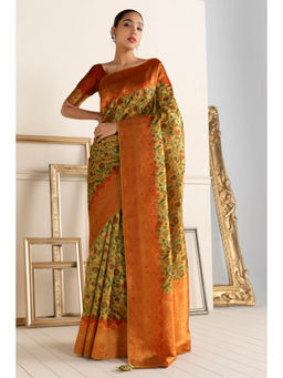 Soch - Women Beige Chanderi Printed Saree with Unstitched Blouse