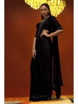 Soch - Women Black Crepe Embellished Saree with Unstitched Blouse