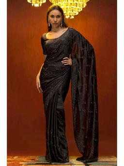 Soch - Women Grey Crepe Embellished Saree with Unstitched Blouse