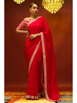 Soch - Women Pink Georgette Embellished Saree with Unstitched Blouse