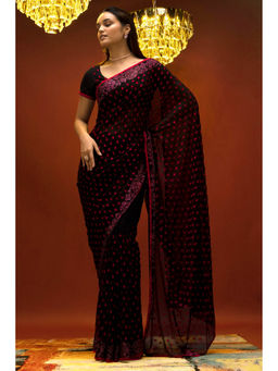 Soch - Women Black Georgette Embroidered Saree with Unstitched Blouse