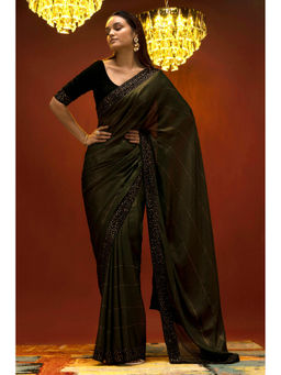 Soch - Women Green Chiffon Embellished Saree with Unstitched Blouse