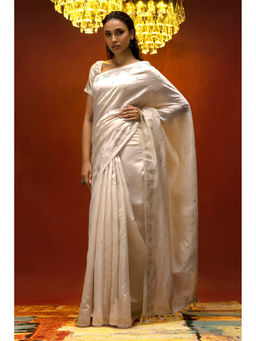 Soch - Women Off White Silk Saree with Unstitched Blouse
