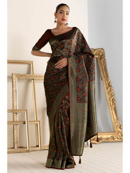 Soch - Women Brown Silk Woven Saree with Unstitched Blouse