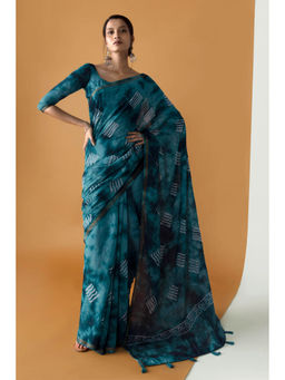 Soch - Women Green Chanderi Tie & Dye Saree with Unstitched Blouse