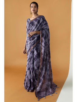 Soch - Women Grey Chanderi Tie & Dye Saree with Unstitched Blouse