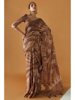 Soch - Women Brown Chanderi Tie & Dye Saree with Unstitched Blouse