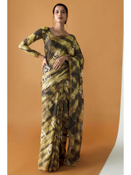 Soch - Women Olive Chanderi Tie & Dye Saree with Unstitched Blouse