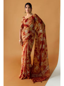 Soch - Women Peach Chanderi Tie & Dye Saree with Unstitched Blouse