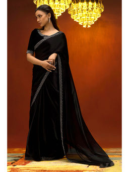 Soch - Women Black Tissue Embellished Saree with Unstitched Blouse