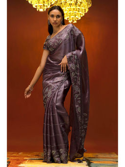 Soch - Women Purple Tissue Stripes Saree with Unstitched Blouse