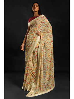 Soch - Women Teal Georgette Printed Saree with Unstitched Blouse