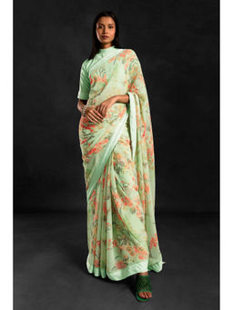 Soch - Women Green Georgette Floral Saree with Unstitched Blouse