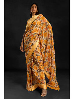 Soch - Women Brown Georgette Floral Saree with Unstitched Blouse