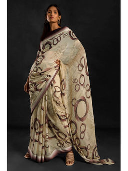 Soch - Women Beige Georgette Printed Saree with Unstitched Blouse