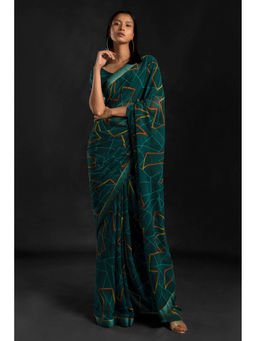 Soch - Women Beige Georgette Floral Saree with Unstitched Blouse