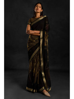 Soch - Women Black Georgette Printed Saree with Unstitched Blouse