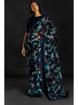 Soch - Women Blue Georgette Floral Saree with Unstitched Blouse
