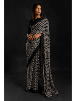 Soch - Women Black Georgette Printed Saree with Unstitched Blouse