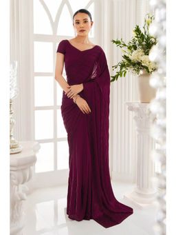 Soch - Women Purple Crepe Embellished/Sequined Saree with Unstitched Blouse