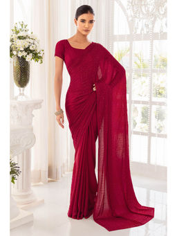 Soch - Women Red Crepe Embellished/Sequined Saree with Unstitched Blouse