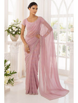 Soch - Women Pink Chiffon Embellished/Sequined Saree with Unstitched Blouse