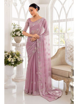 Soch - Women Purple Organza Embellished/Sequined Saree with Unstitched Blouse