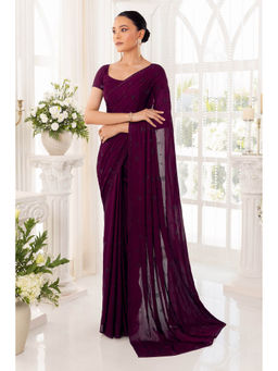 Soch - Women Purple Chiffon Embellished/Sequined Saree with Unstitched Blouse