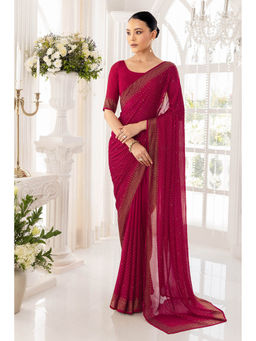 Soch - Women Pink Chiffon Embellished/Sequined Saree with Unstitched Blouse