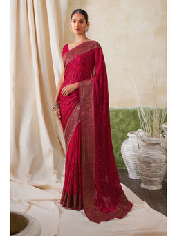 Soch - Women Pink Chiffon Embellished/Sequined Saree with Unstitched Blouse