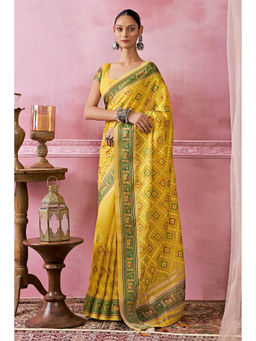 Soch - Women Yellow Tissue Embroidered Saree with Unstitched Blouse