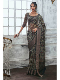 Soch - Women Grey Silk Abstract Saree with Unstitched