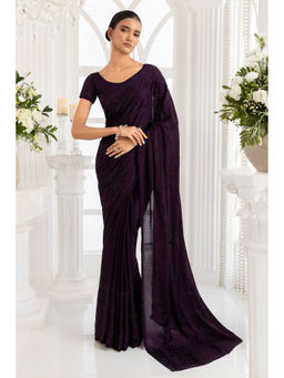 Soch - Women Purple Crepe Embellished Sequined Saree with Unstitched
