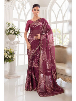 Soch - Women Pink Organza Abstract Saree with Unstitched