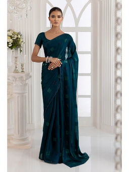 Soch - Women Teal Organza Embellished Sequined Saree with Unstitched