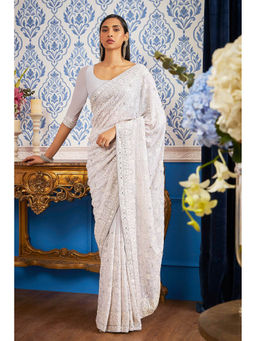 Soch - Women Grey Georgette Embroidered Saree with Unstitched