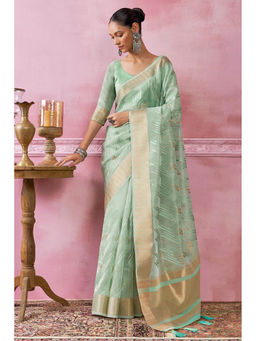 Soch - Women Blue Tissue Embellished Sequined Saree with Unstitched