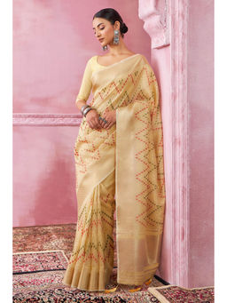 Soch - Women Gold Tissue Embroidered Saree with Unstitched