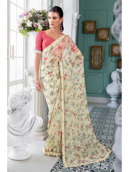 Soch - Women Off White Georgette Printed Saree with Unstitched Blouse