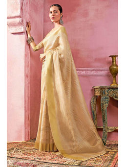 Soch - Women Gold Tissue Embellished Saree with Unstitched Blouse