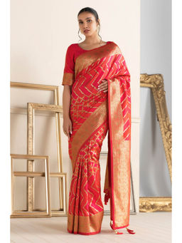 Soch - Pink Silk Saree With Bandhej And Zari Designs with Unstitched Blouse