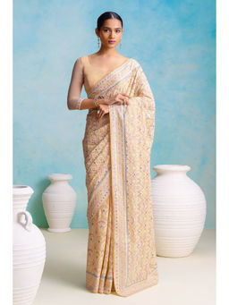 Soch - Womens Beige Ethnic Embroidery & Embellishments Georgette Saree with Unstitched Blouse