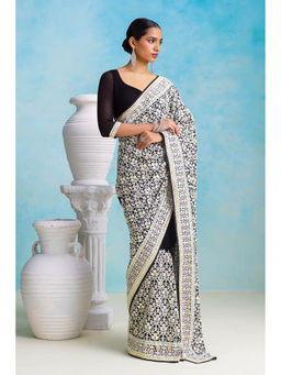 Soch - Womens Black Ethnic Embroidery & Embellishments Georgette Saree with Unstitched Blouse