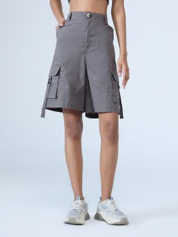 MIXT by Nykaa Fashion - Grey Long Straight Cargo Shorts