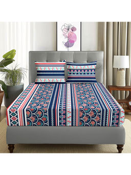 Story@Home - 180 TC Dark Blue Motif Print Microfiber Double Size Bedsheet with 2 Pillow Covers