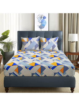 Story@Home - 180 TC Yellow Geometric Microfiber Double Size Bedsheet with 2 Pillow Covers