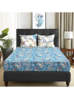 Story@Home - 160 TC Dusty Blue Floral Microfiber Double Size Bedsheet with 2 Pillow Covers (Queen)