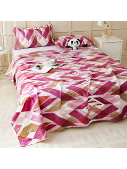 Story@Home - 180 TC Mauve & Pink Abstract Microfiber Double Size Bedsheet with 2 Pillow Covers