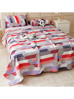 Story@Home - 180 TC Grey & Red Graphic Microfiber Double Size Bedsheet with 2 Pillow Covers