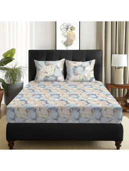 Story@Home - 180 TC Cream & Grey Abstract Microfiber Double Size Bedsheet with 2 Pillow Covers